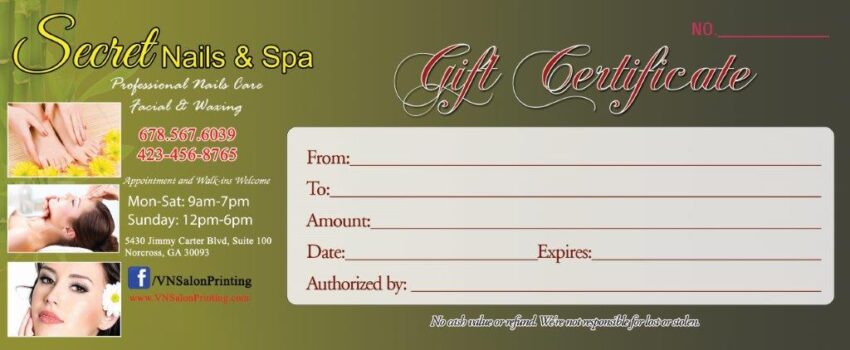 Gift Certificates 023 - VN Printing Inc - (678) 331-5551