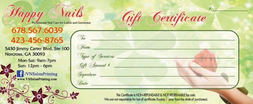 Gift Certificates 026 - VN Printing Inc - (678) 331-5551